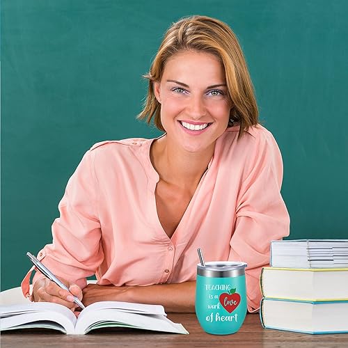 Miniatura 4 de Yinder 8 piezas de regalos de agradecimiento para profesores con 4 vasos de acero inoxidable de 12 onzas con 4 llaveros de corazón para profesores,