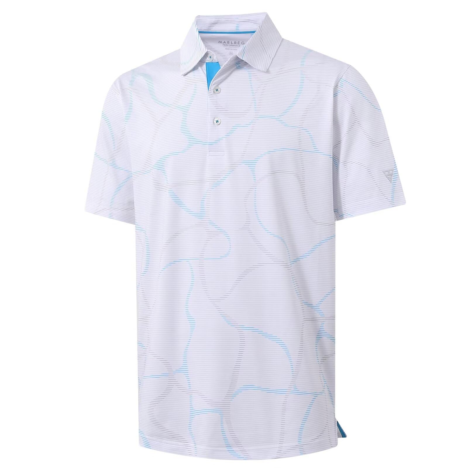 M MAELREG Mens Golf Shirt Short Sleeve Dry Fit Print Moisture Wicking Performance Patterns Collared Polo Shirt — view 23