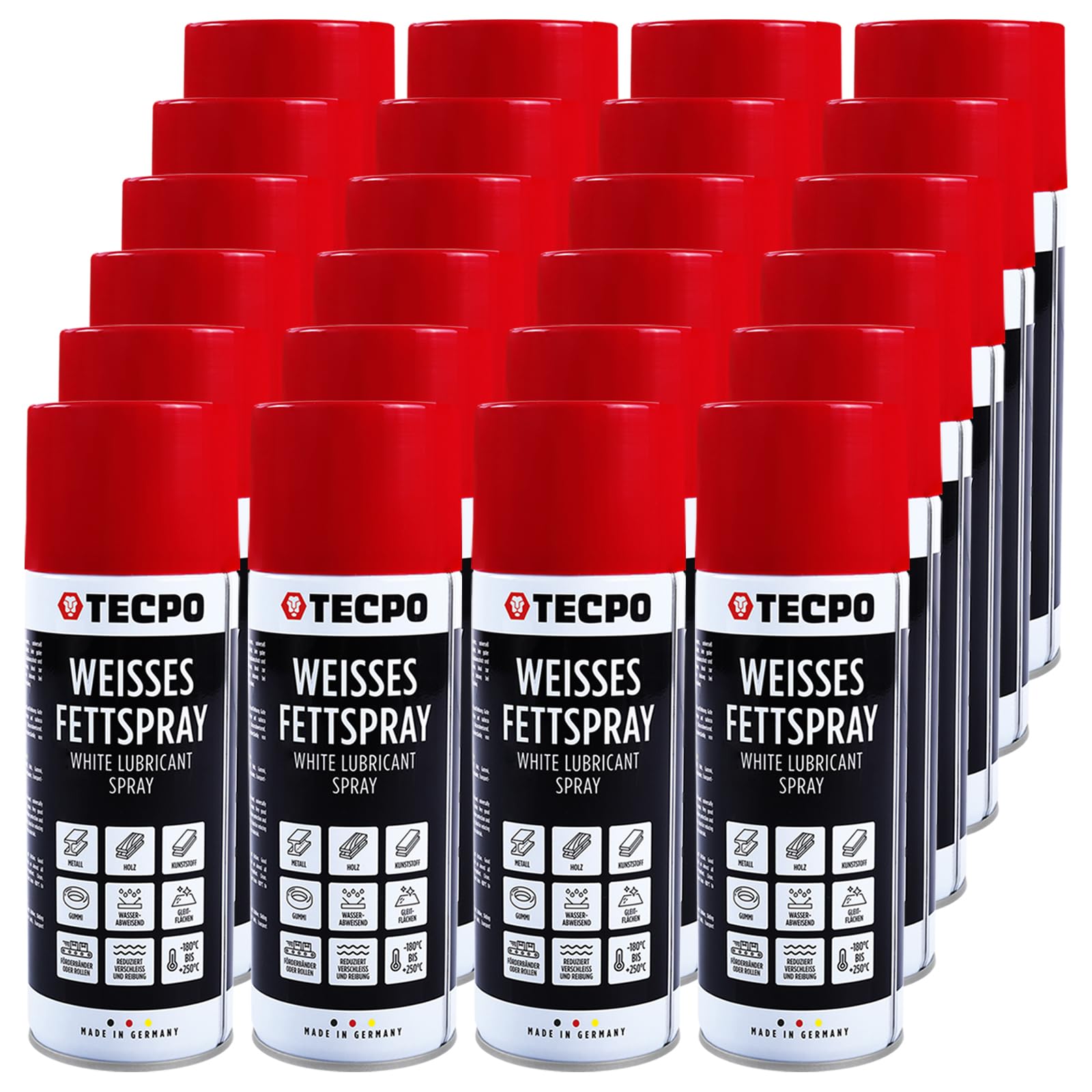 TECPO Grasso spray bianco, 24 x 400 ml, grasso lubrificante bianco Grease, spray grasso bianco con elevato effetto strisciante, elevato carico di pressione per componenti mobili, protezione contro la