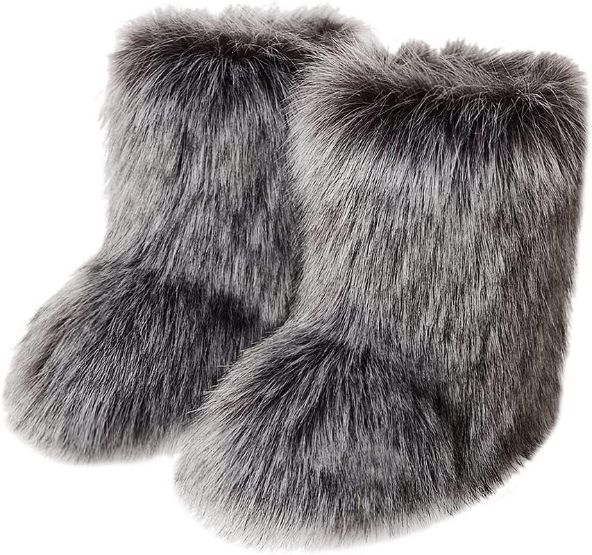 ChicWind Women's Faux Fur Boots Warm Winter Outdoor Flat Shoes Halloween Party Costume