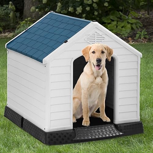 Miniatura 2 de FDW Casa para perros para interiores y exteriores, duradera, ventilada, impermeable, de plástico, para perros pequeños, medianos y grandes, con