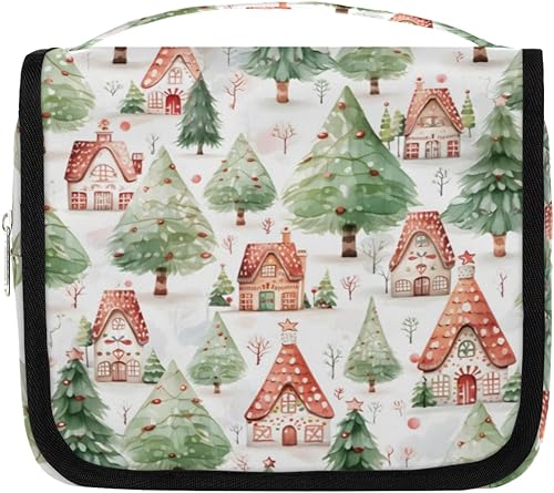 Christmas Trees Classic Texture Toiletry Bag for Women, Travel Makeup Organizer with Hanging Hook, Traveling Cosmetic Bags for Toiletries Accessories