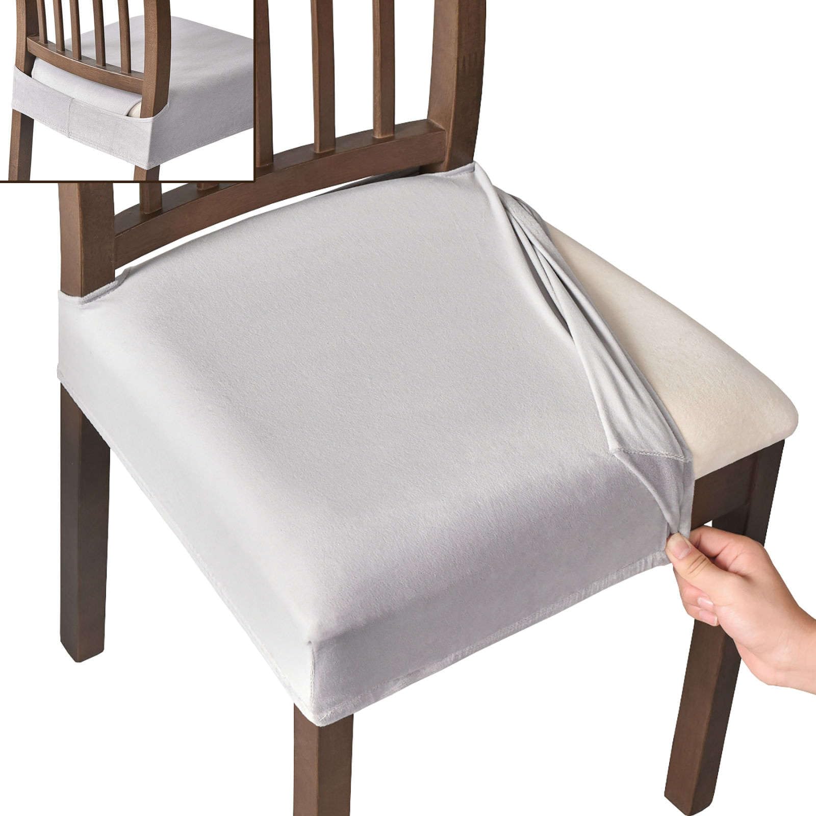 Terciopelo Fundas de Asiento para Silla Pack 4 | Funda Asiento Silla Extraíbles y Lavables Elásticas Fundas sillas Comedor Antideslizante Felpa Para Cocina banquete