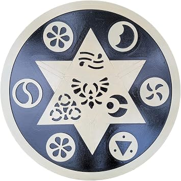 Hand Crafted Round Wooden Viking Shield with Celtic Symbols Runes
