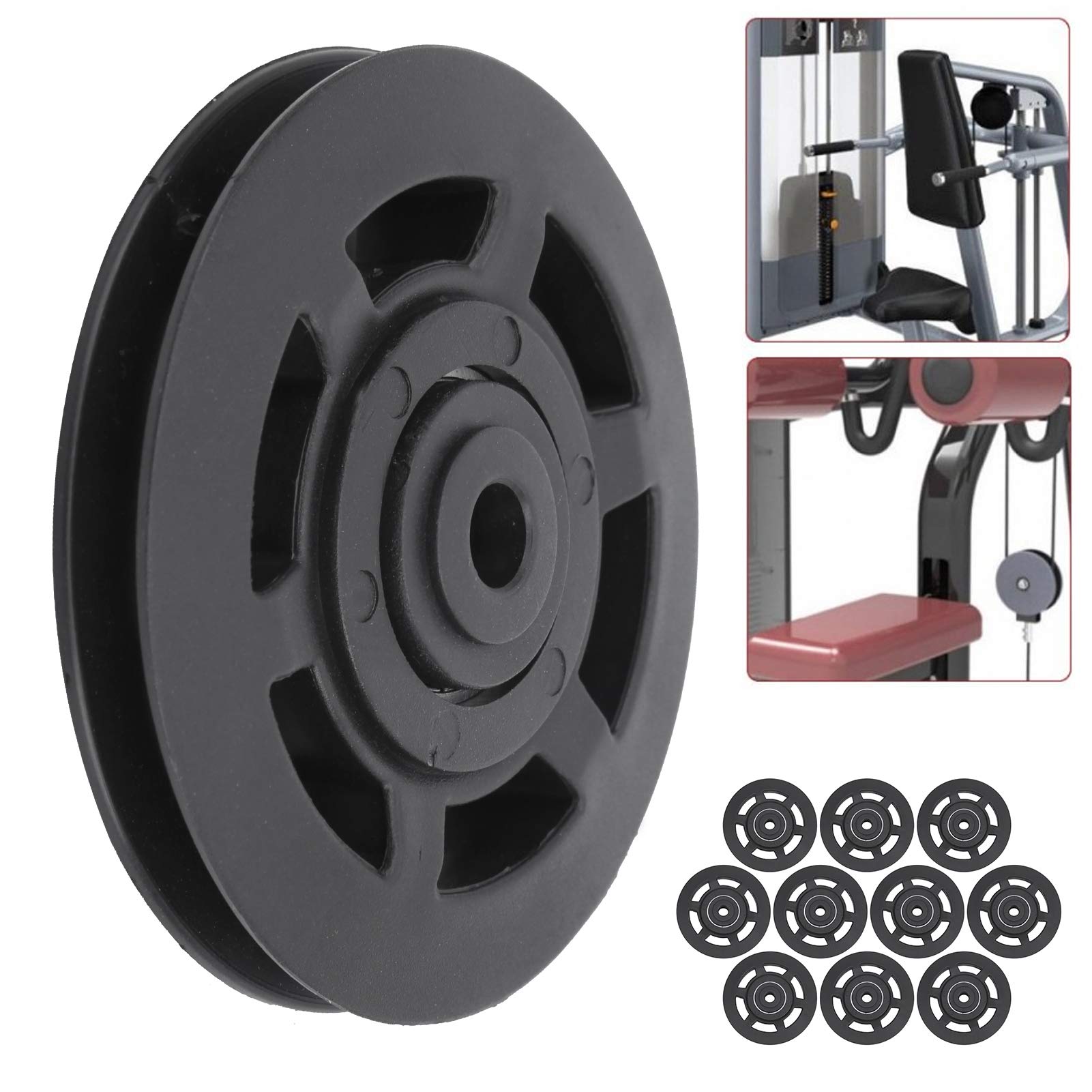 10-Pack Universal Nylon Bearing Pulley Wheel, Black Wear-Resistant Gym
