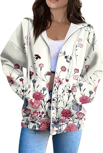 Zip Up Hoodie Women Casual Oversized Sweatshirts - Fall Fashion Fleece Lined Jacket - Thick Warm Coat Winter Clothing