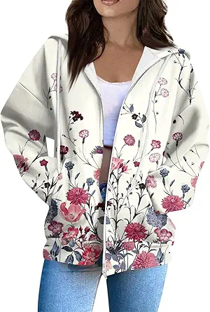 Zip Up Hoodie Women Casual Oversized Sweatshirts - Fall Fashion Fleece Lined Jacket - Thick Warm Coat Winter Clothing
