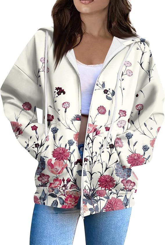 Zip Up Hoodie Women Casual Oversized Sweatshirts - Fall Fashion Fleece Lined Jacket - Thick Warm Coat Winter Clothing