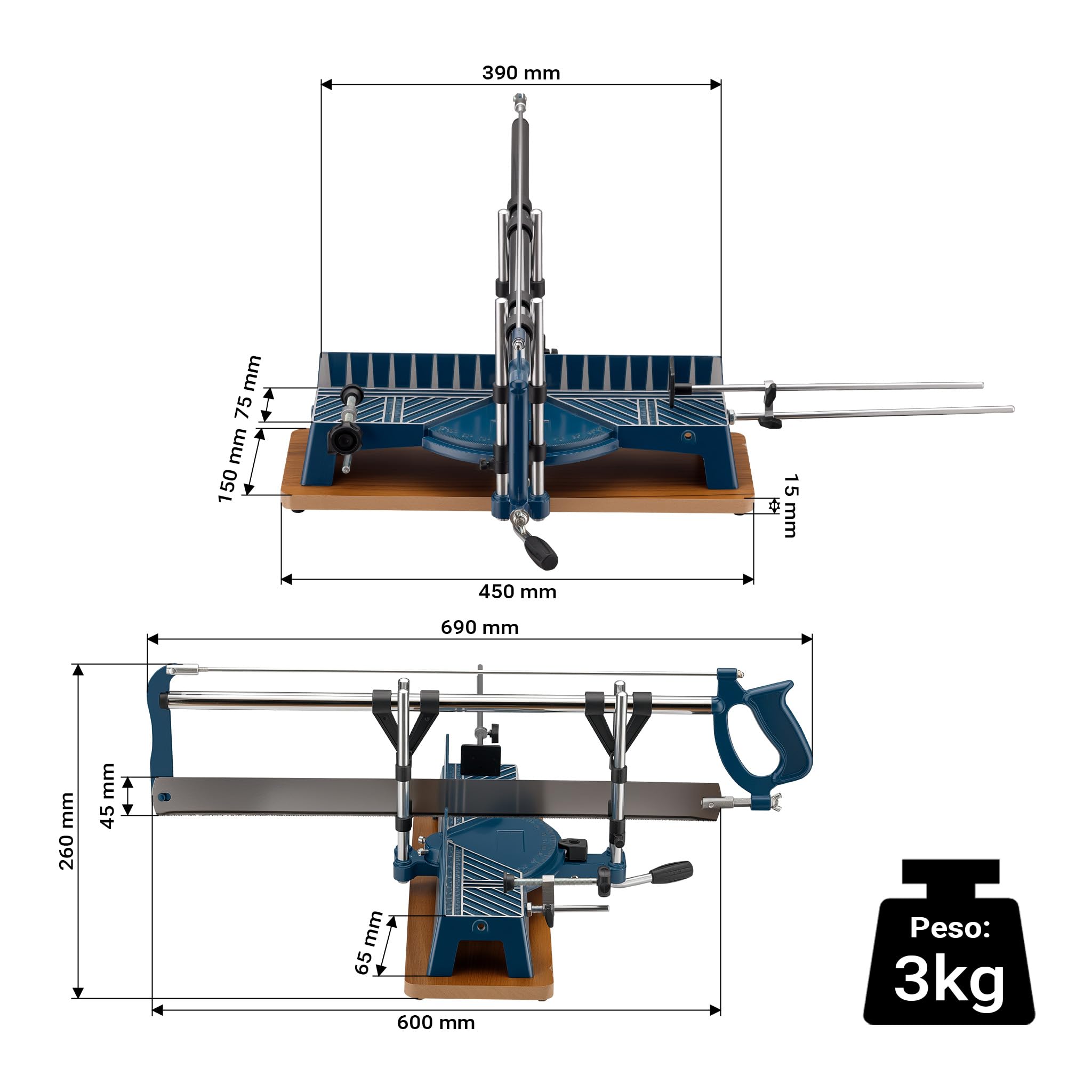 Sierra precisión tronzadora ingletadora angulo de mano 600 mm