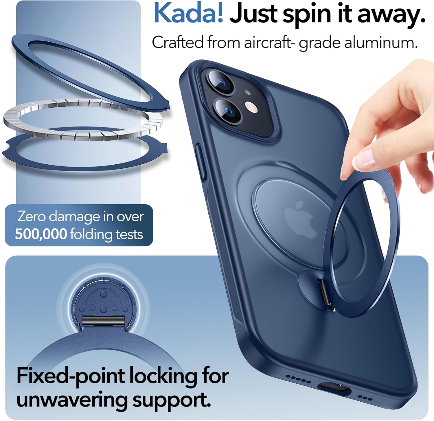 Anqrp 360° ALL-in-ONE Stand Case for iPhone 12/12 Pro Case with Rotatable Magnetic KickStand Ring Holder, Compatible with MagSafe, MIL-Grade Shockproof iPhone 12/12 Pro Phone Case Cover 6.1 inch, Blue - Image 2