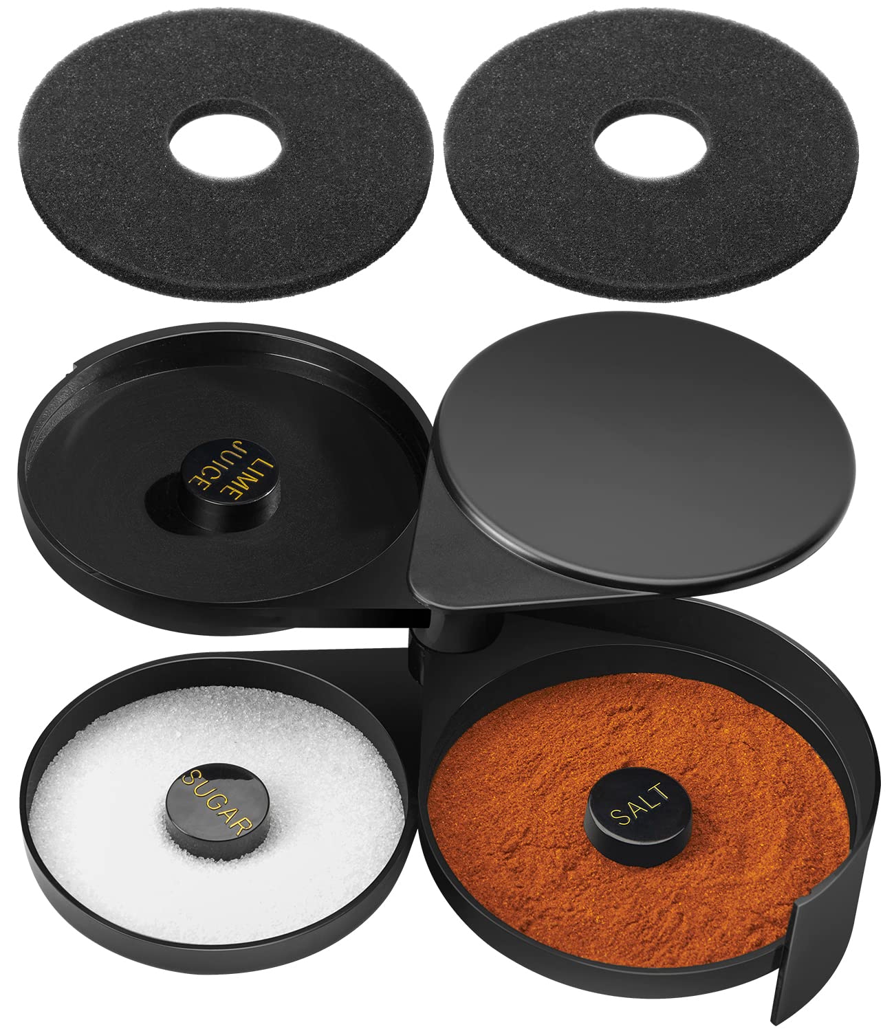 Margarita Salt Rimmer Set, 3-Tier Bar Glass Rimmer with 2 Sponges, Bartender Tool Rimmer Dish with Separate Tier for Lime Juice, Salt and Sugar, Bar Accessories for Cocktails and Bloody Mary