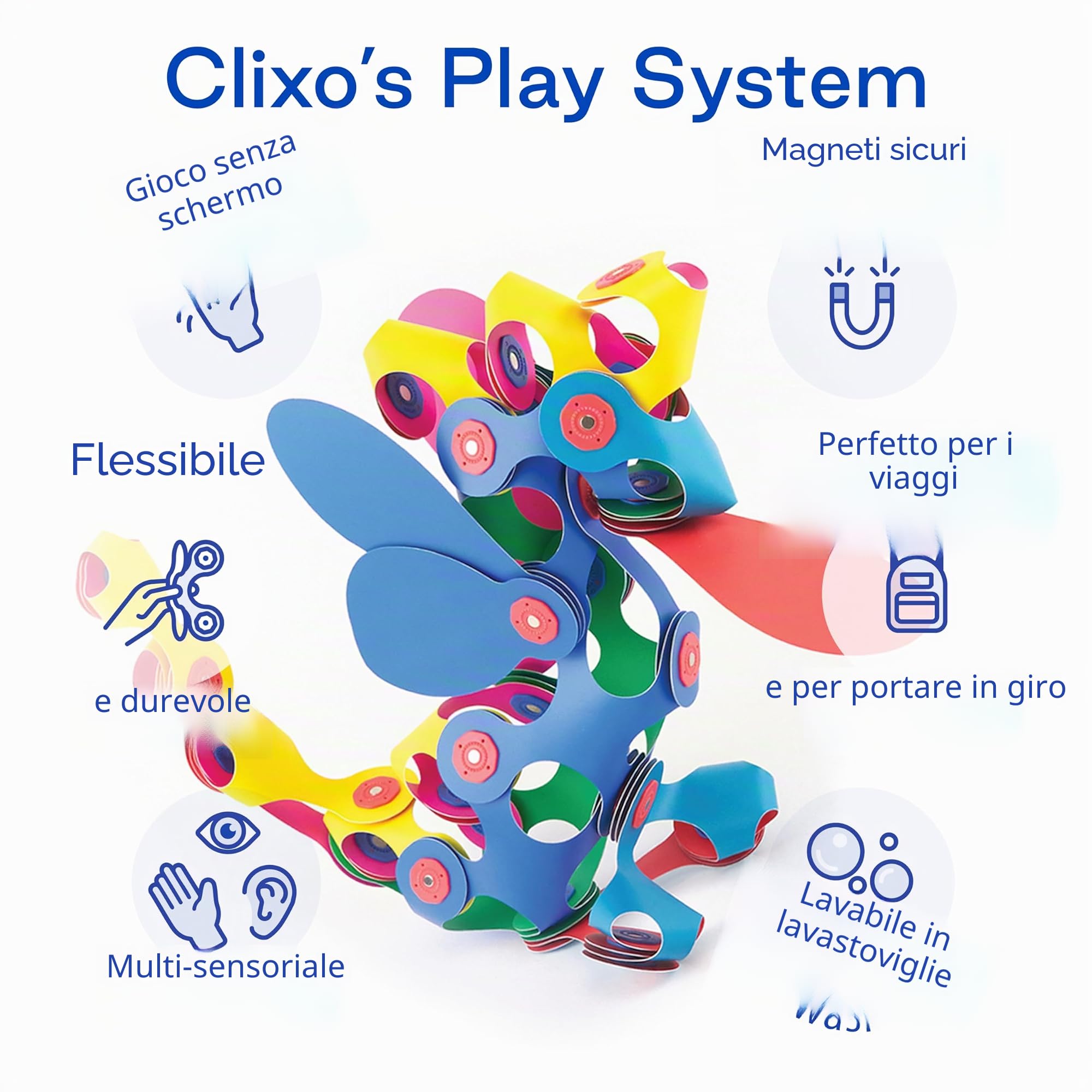 Clixo Super Rainbow - Confezione da 60 pezzi – Un giocattolo da costruzione magnetico versatile e adatto ai viaggi, gioco creativo con stelo, ottimo regalo per bambini curiosi dai 4 agli 8 anni