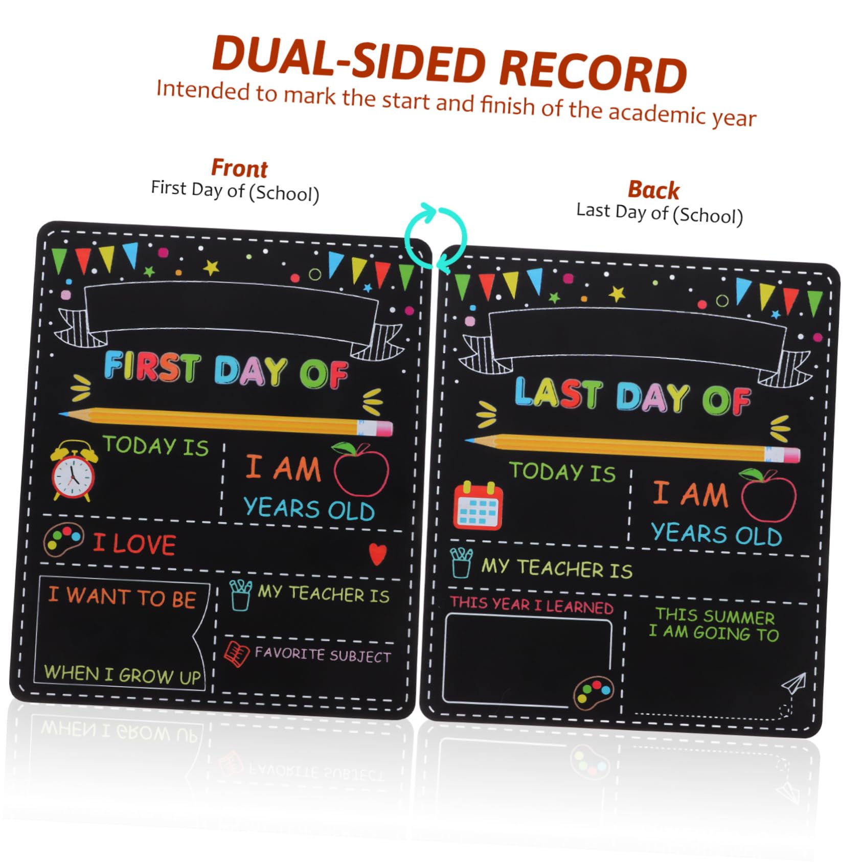 DOITOOL 5 Piezas Pizarra Escolar de Madera Doble Cara Reutilizable para Primer Día de Preescolar Infantil y º de Primaria Decoración Escolar Resistente y Ligera