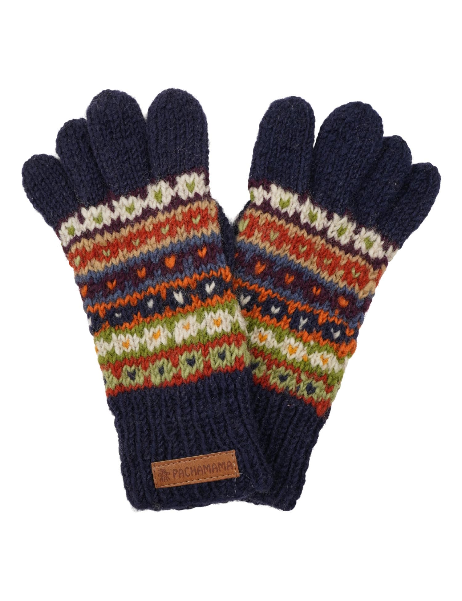 Pachamama Women Wool Gloves Handknitted Flecked Stripe Blue Multicoloured One-Size Handmade Extra Warm Fair Trade