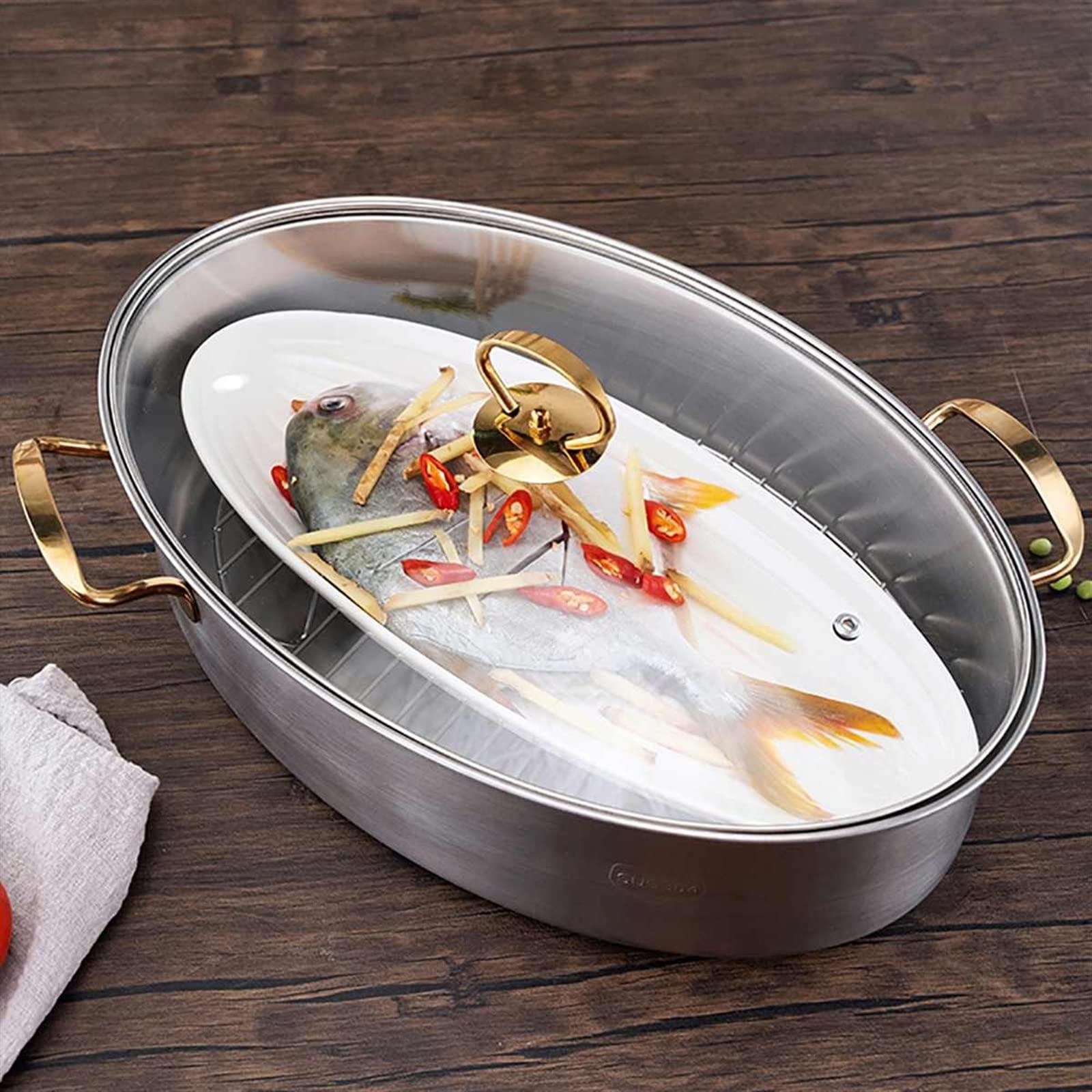 Olla de sopa ovalada grande for el hogar, pescado picado, pimienta, cabeza de pescado, juego sin estufa, olla for la cena