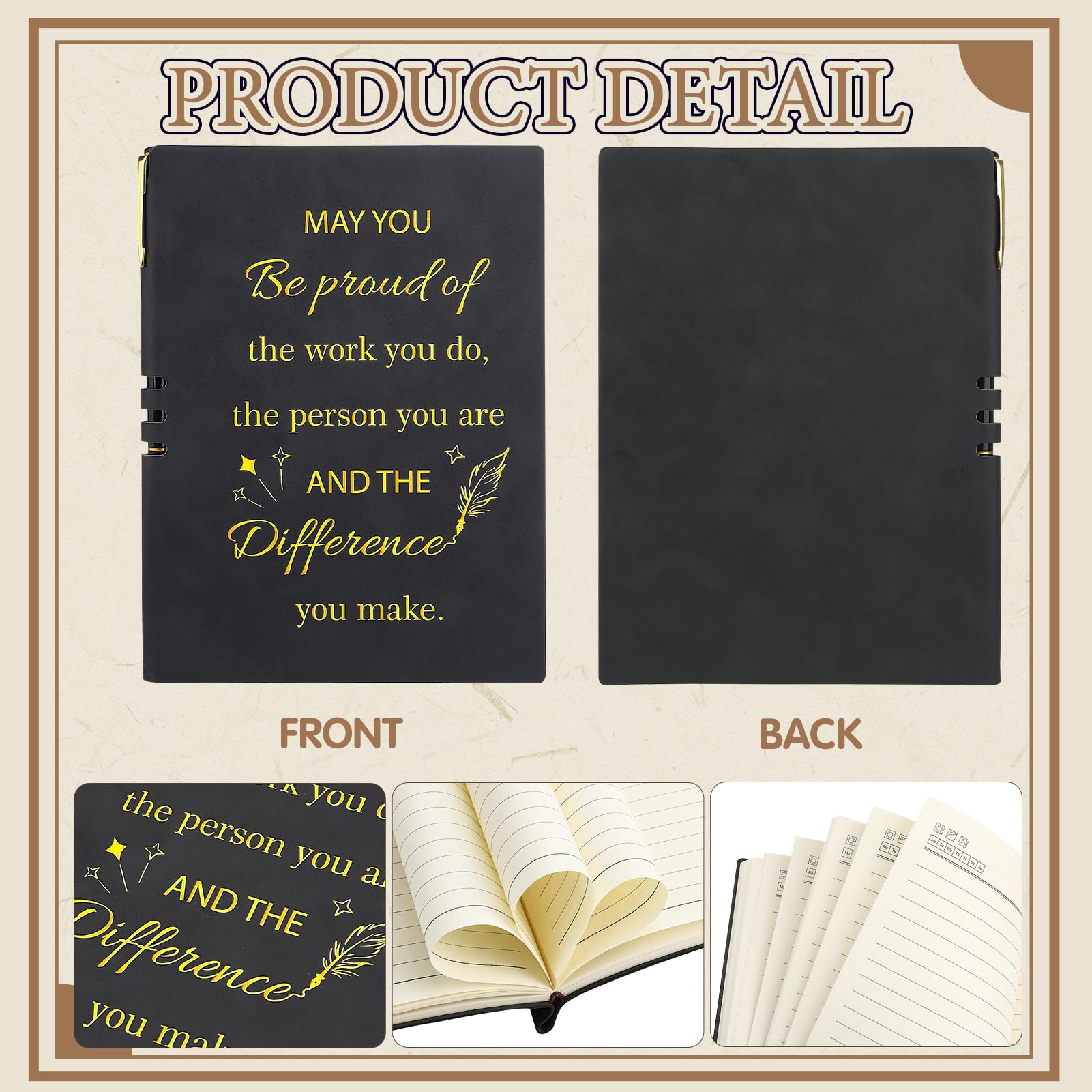 Candcamp Thank You Gift Leaving Gifts for Colleagues Women Men A5 Inspirational Notebook and Pen Set Appreciation Black Journal New Job Congratulations Presents for Employee Volunteer Teacher - Image 3
