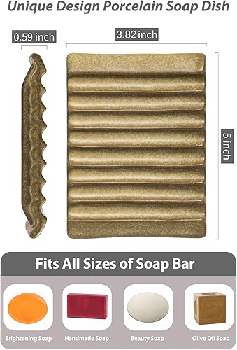 Miniatura 3 de Jabonera para encimera con autodrenaje, soporte de cerámica para lavabo, ahorrador de jabón japonés para baño con autodrenaje, amarillo