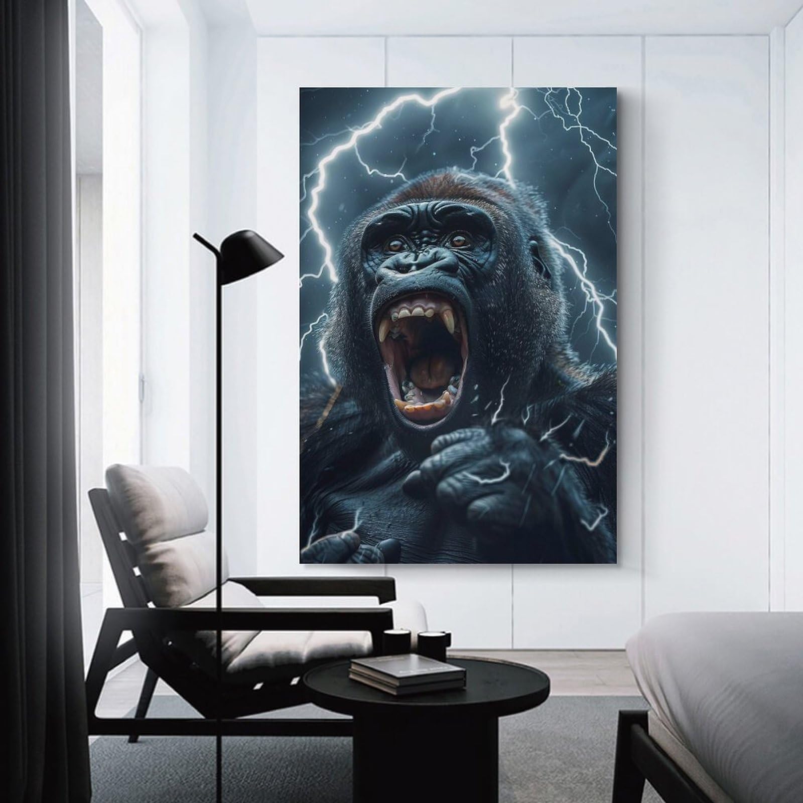 Junmoney Gorilla Lightning Canvas Wall Picture, 08x12inch(20x30cm), for Front Hall, Corridor Or Welcome Spaces, Wall Decor to Refresh Empty Corners