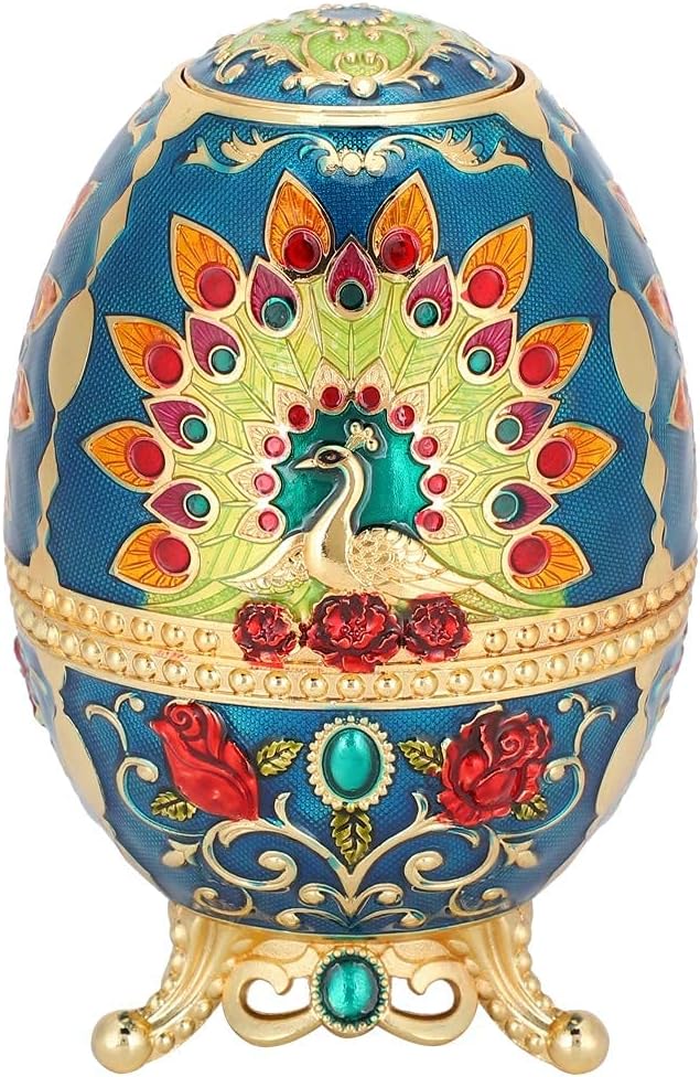 Retro Metal Peacock Egg Shape Toothpick Holder, Multifunctional Portable Storage Box, Vintage with 3D Relief Peacock Pattern, Dust and Proof Lid, Safe Non Material