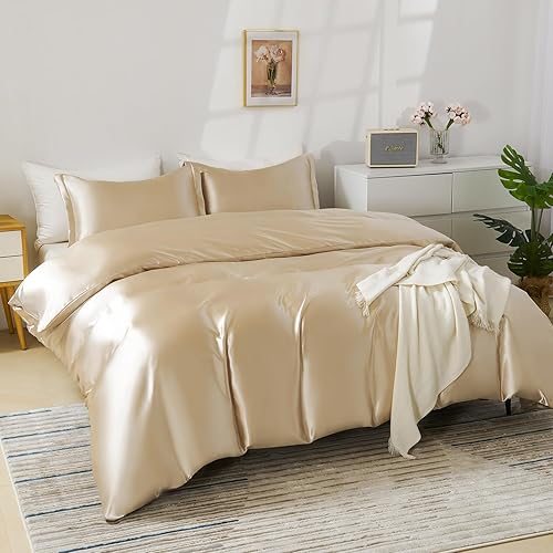 Miniatura 7 de HOdo Home Funda de edredón de satén tamaño Queen, funda de edredón similar a la seda, ultra suave y transpirable, juego de cama con cierre de