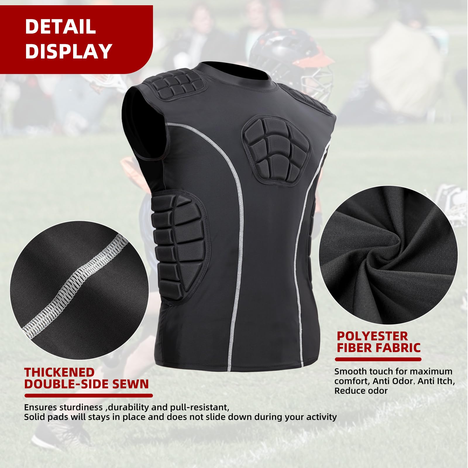 Zicac Kompressionsshirt Herren Atmungsaktiv Compression Shirt, Aufprallschutz Protektorenweste, Multidirektionaler Schutz Sport Tshirts Herren für Fußball Basketball