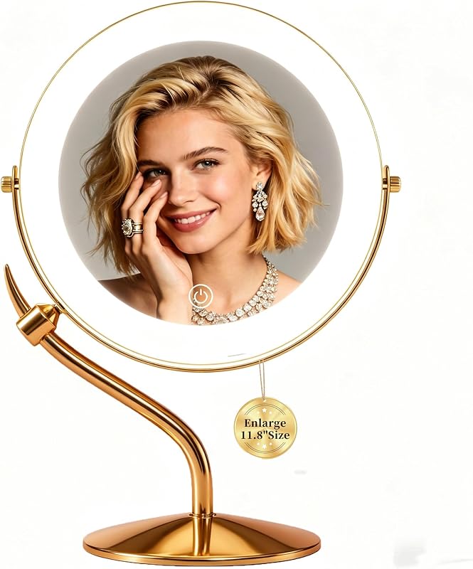 Espelho para maquiagem DEXHOM com iluminação LED, recarregável, aumento 1X/10X e rotação 360°