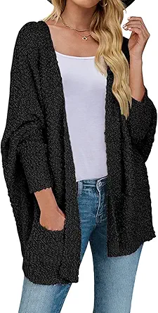 ZESICA Popcorn Knit Cardigan Sweater Coat - Oversized Open Front