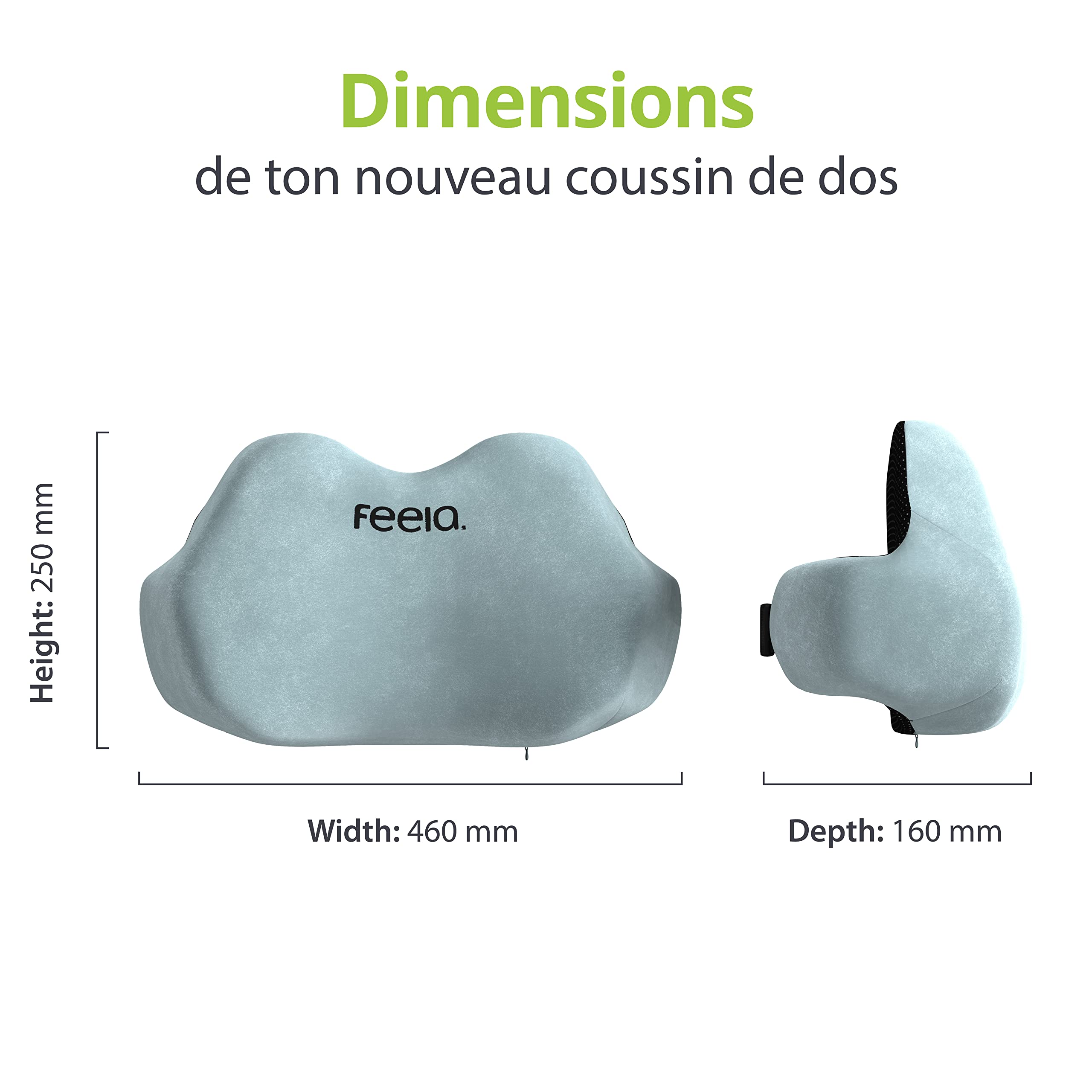 feela.® Coussin de Dossier Ergonomique pour Chaise de Bureau | Coussin Lombaire comme Coussin de Chaise pour la Maison, Le Bureau ou Le Dos dans Le Bureau (Argenté)