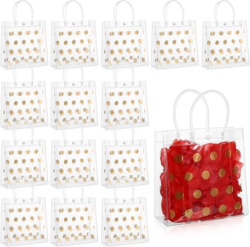 Silkfly 24 bolsas de regalo de plástico transparente para bodas con asa, bolsa de regalo transparente de PVC con lunares, reutilizable, bolsas de