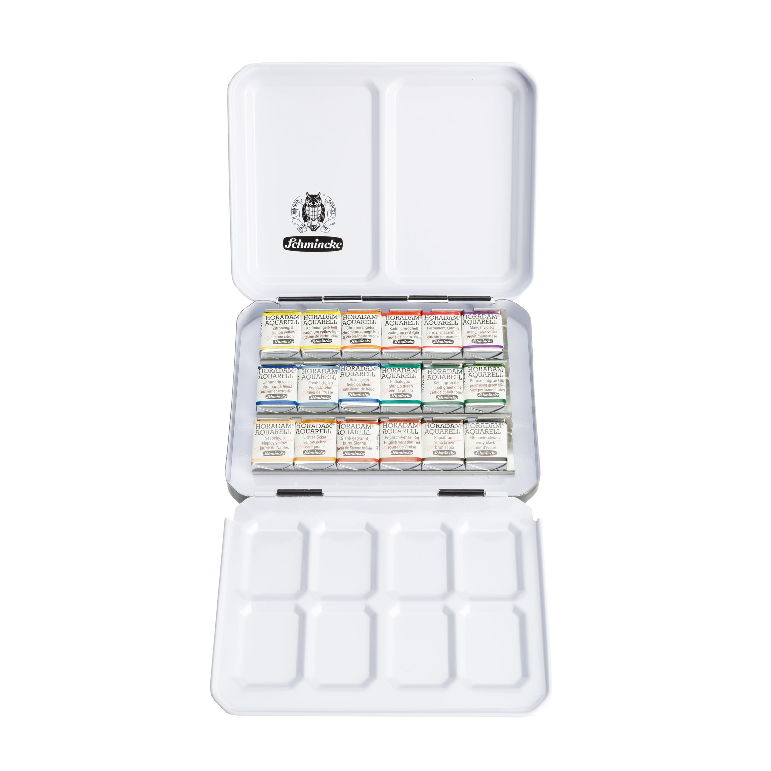 Schmincke – HORADAM® AQUARELL, praktisches Lederset mit kompaktem Aquarellkasten, 18 halbe Näpfchen, feinste Künstler-Aquarellfarben, 74 660 097, Urban Sketching Set