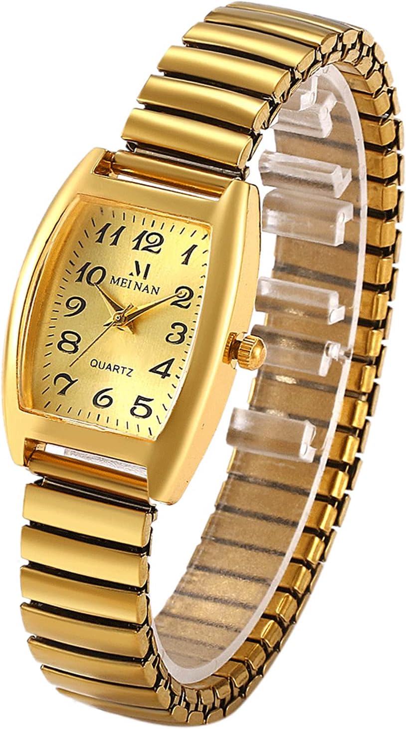 JewelryWe Damen Armbanduhr, Elegant Analog Quarz Uhr mit Digital Zifferblatt und Elastisch Legierung Armband Gold/Silber