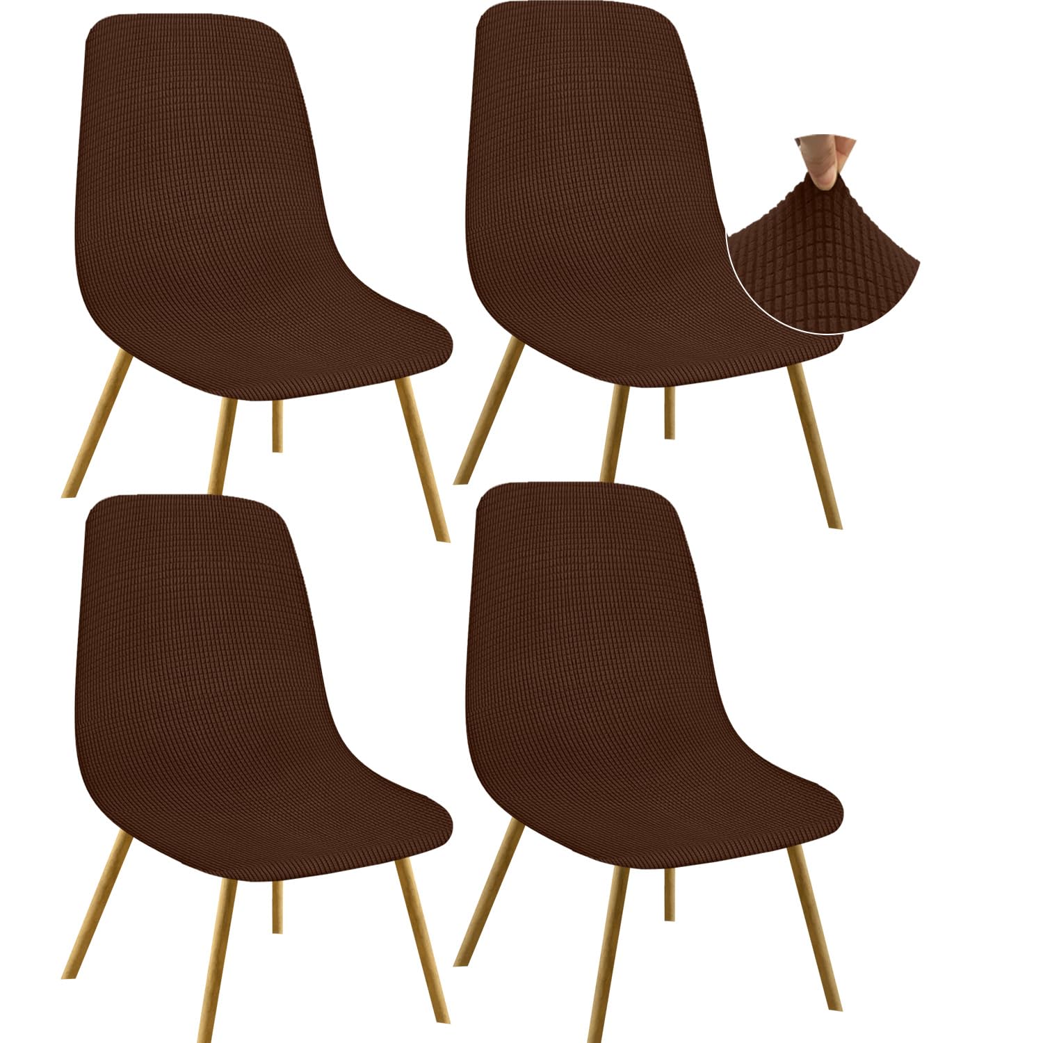 Granbest Jacquard Thickened Elastic Dining Chair Covers, Low Back Chair Slipcovers for Hotel, Banquet, Wedding, Party Decoration (Set of 4, Checks Chocolate)