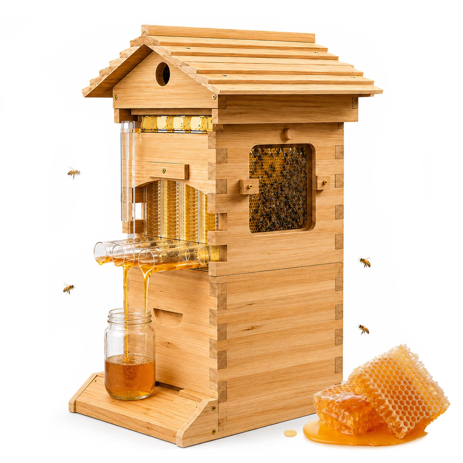 HCAUYNN Self Flow Bee Hive Box with Observation Window, Easy Honey Collection Hive for Beginner Bee Keeping & Backyard Apiary