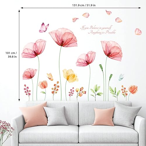 Miniatura 5 de DECOWALL SG-2206 - Calcomanías de pared de flores de rayos X de color rosa claro, calcomanías de pared para niños, despegar y pegar, extraíbles,
