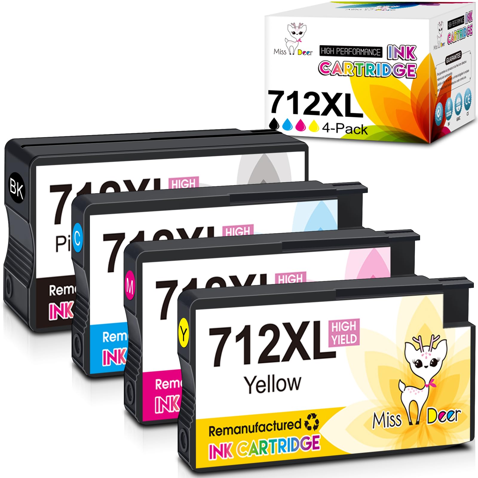 MS DEER 712 Ink Cartridges, Upgraded Compatible Replacement for HP 712XL 712 XL High Yield Combo Pack Work for HP DesignJet T210 T630 T650 T250 T230,