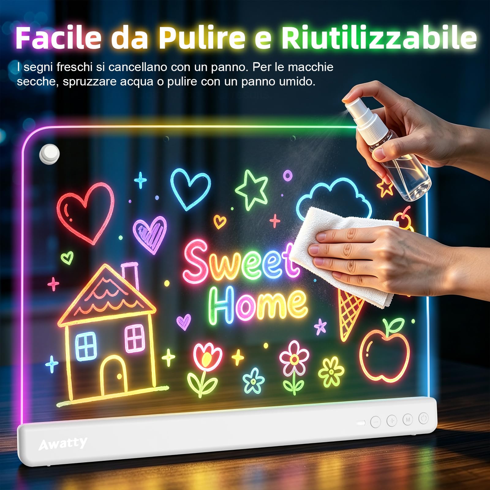 Awatty Lavagna da Disegno a LED, Giocattoli Regalo Bambini Bambine (Bianca)