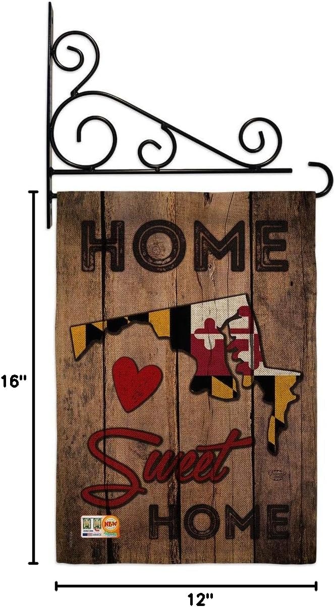 State Maryland Home Sweet Garden Flag Set Wall Holder Regional USA American Territories Republic Country Particular Area Small Decorative Gift Yard House Banner Double-Sided Made In 13 X 18.5