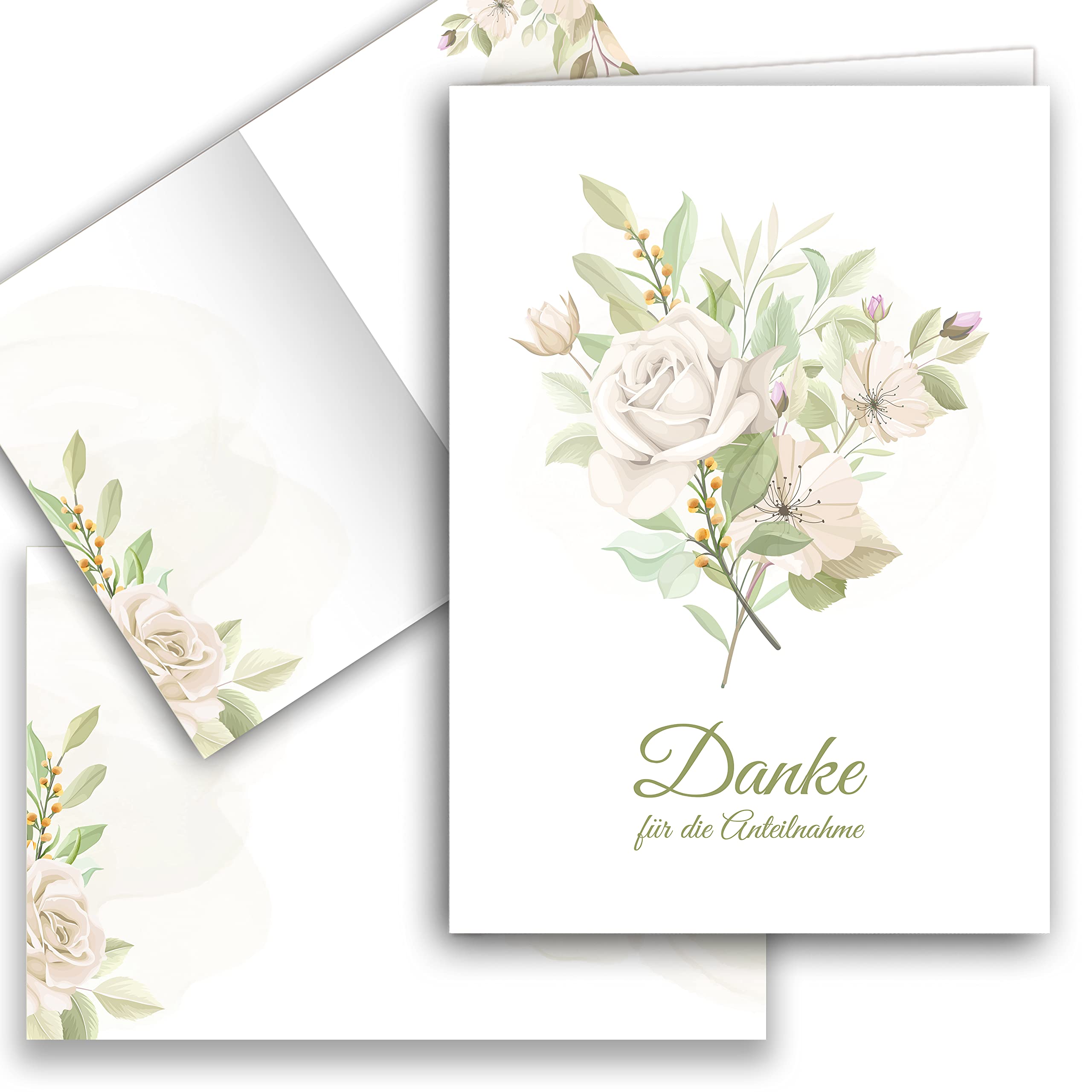 Klasse Greeting Card, 10 x Thank You/Sympathy Mourning Cards with Envelope, A6 Postcard Format, Light Green Rose Design - Image 4