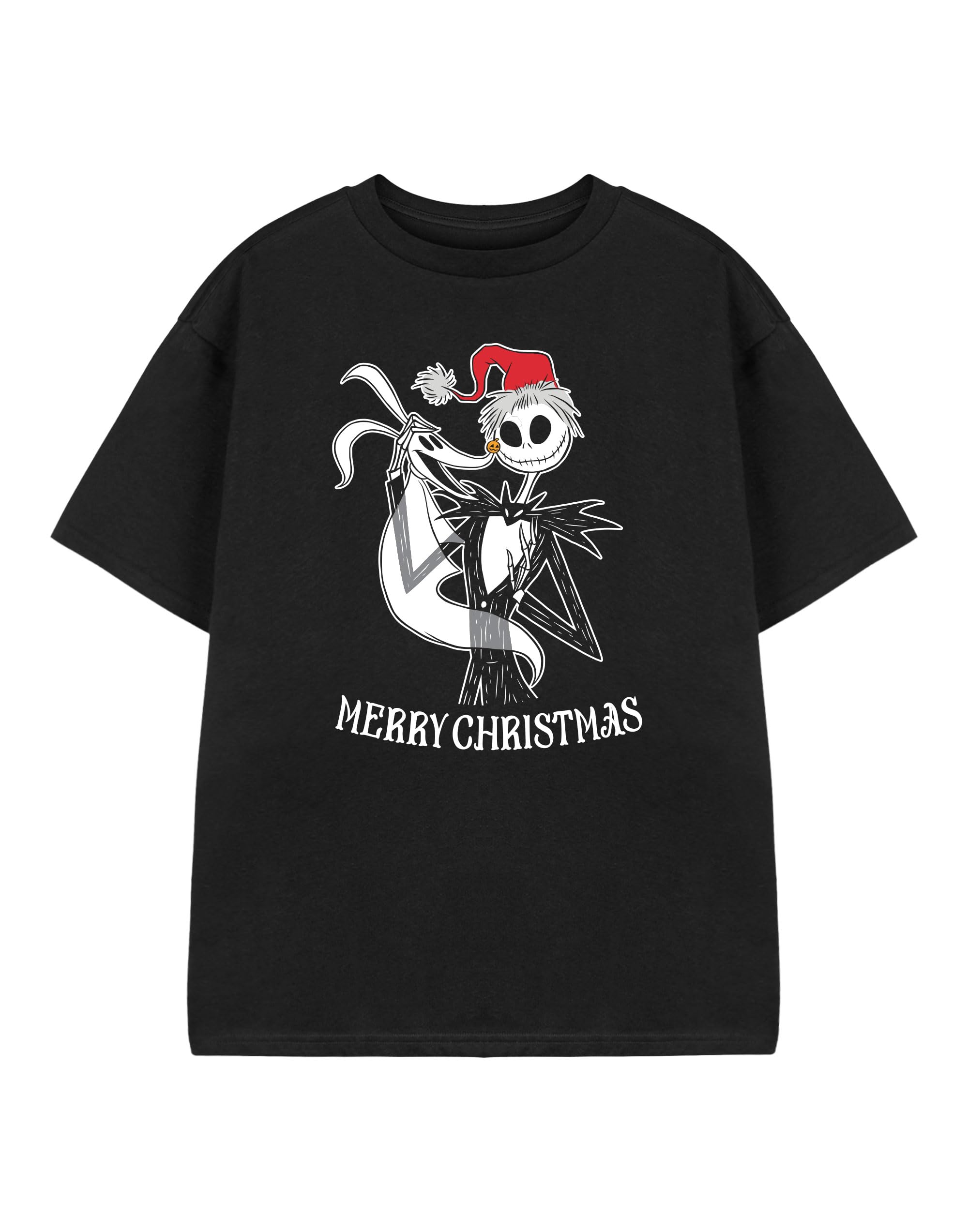 Disney The Nightmare Before Christmas Unisex Black Short Sleeve Graphic Tee | Jack Skellington Merry Christmas Film T-Shirt | Crew Neck Casual Wear Apparel for Adults | Holiday Greeting Top