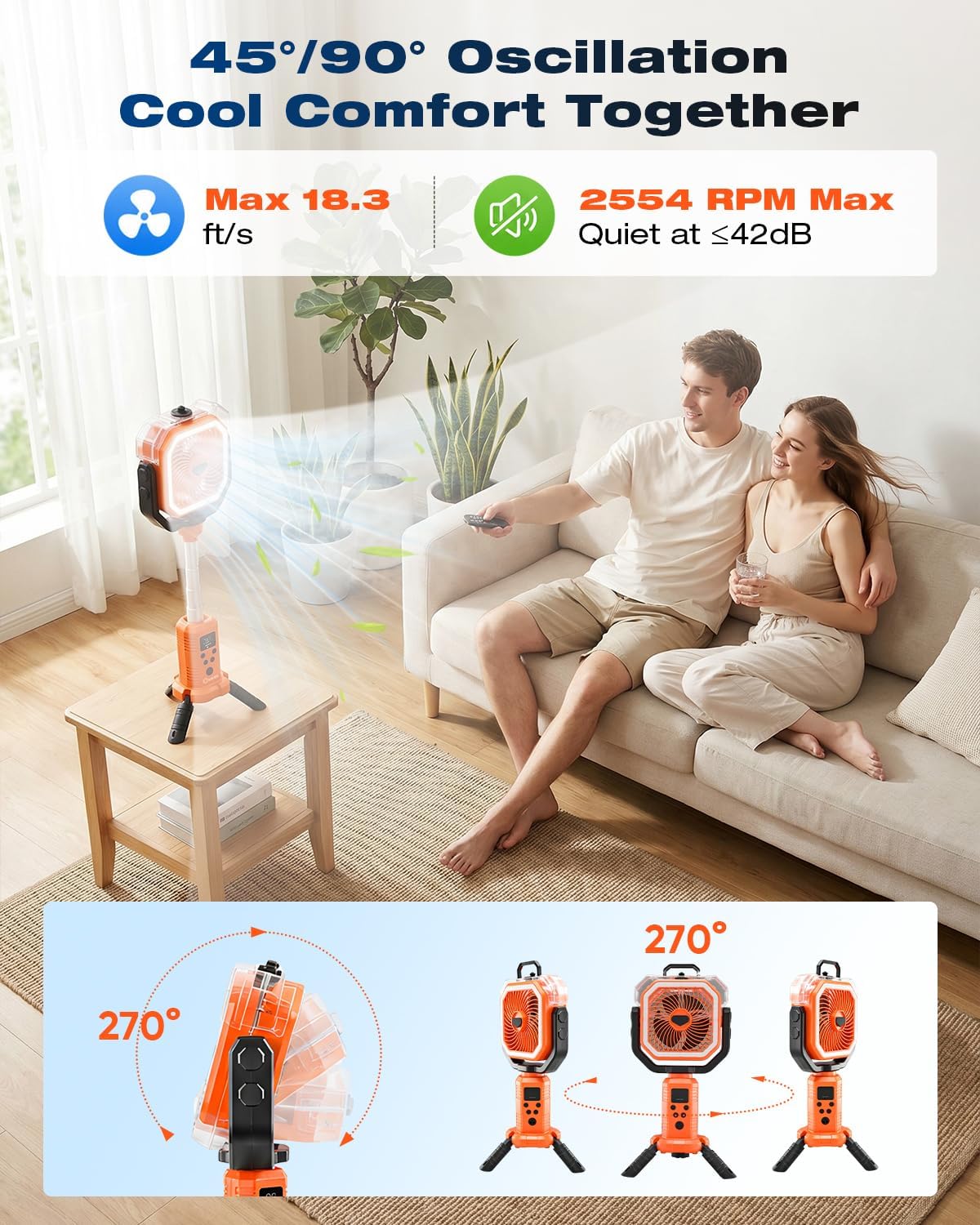 Saker Camping Misting Fan with Stand, 20000mAh Rechargeable Fan with Mist, LED Light, 400ml Water Tank, Remote, Oscillating Outdoor Fan Portable for Camping, Yard, Home(F30P)