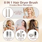 8 in 1 Hair Styler & Hot Air Styler, 1200W Negative Ionic Hair Dryer Brush with Auto Wrap Curlers, No Heat Damage Multi Hair Stylers with Travel Bag for Drying, Curl, Straighten, Champagne Gold