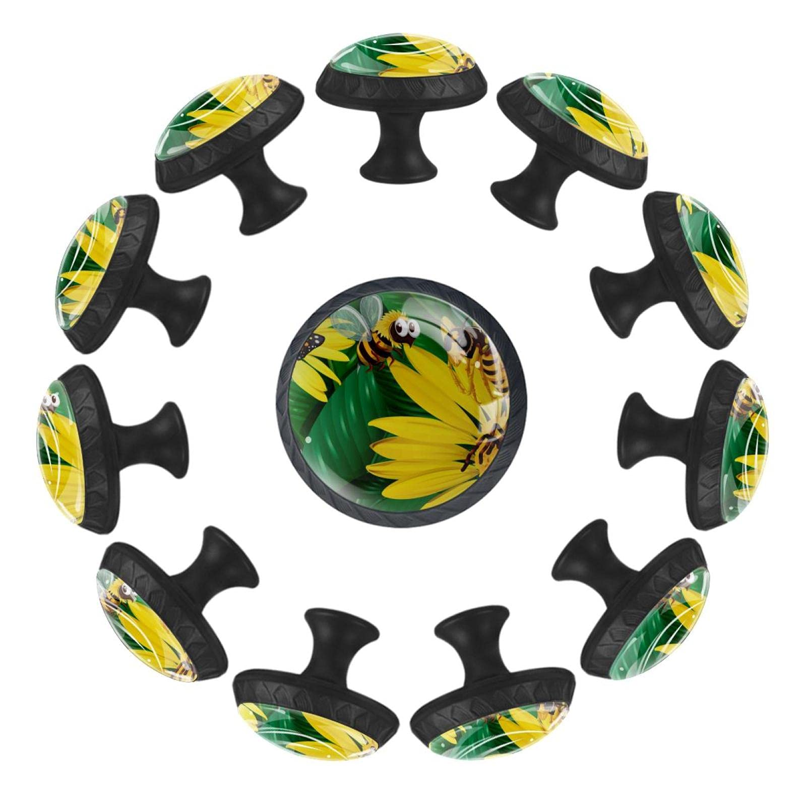 Lot de 12 boutons de tiroir fleurs jaunes 35 mm pour commode et placard