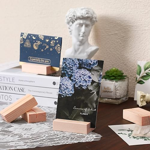 Miniatura 4 de Zonon - 12 soportes de madera para tarjetas de lugar de madera, soportes para números de mesa, soporte para tarjetas de identificación para