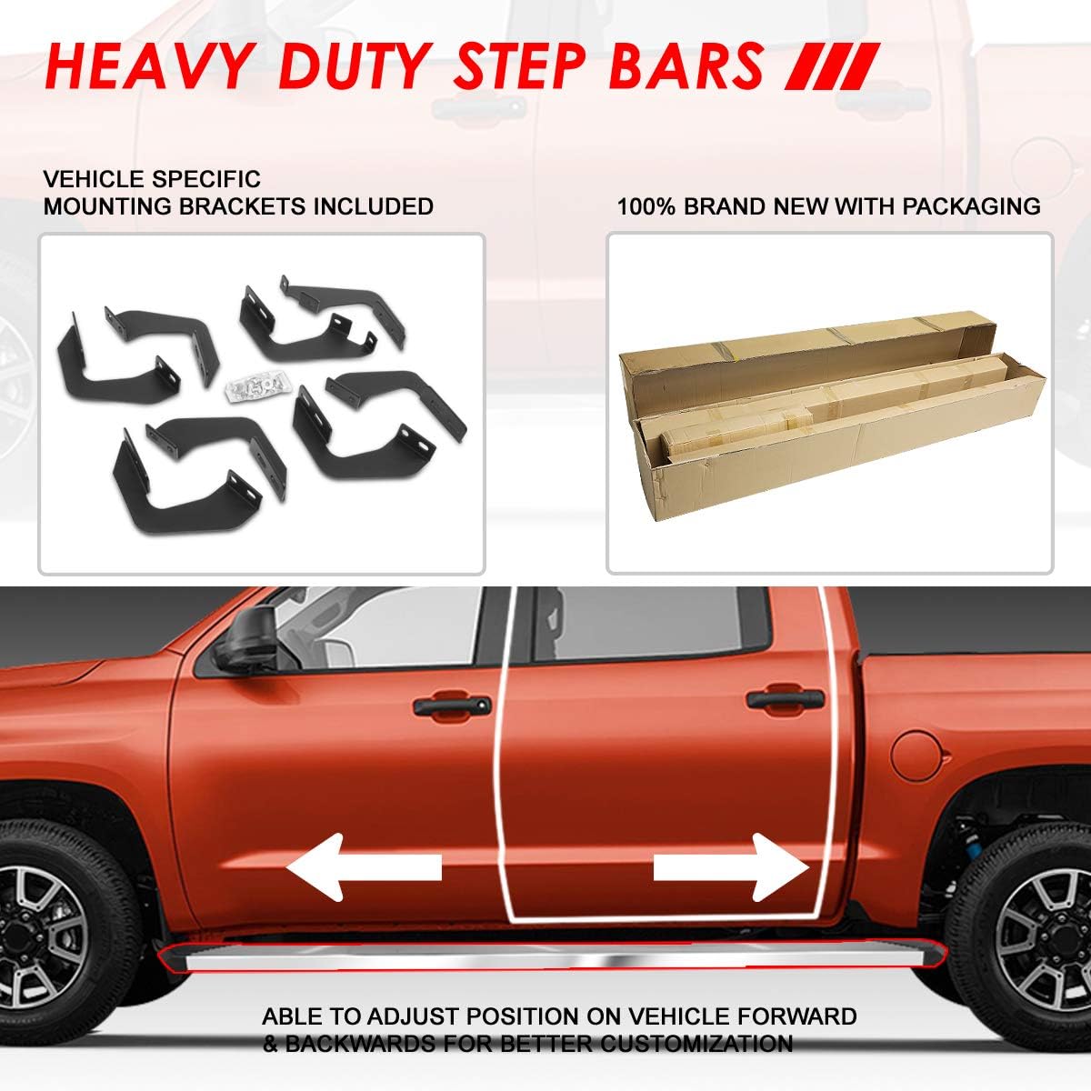 Auto Dynasty Pleated Running Boards Compatible with 2007-2021 Toyota Tundra CrewMax/Extended Crew Cab, Stainless Steel Side Step Nerf Bars, 6 Inches Step Bars, Polished Chrome