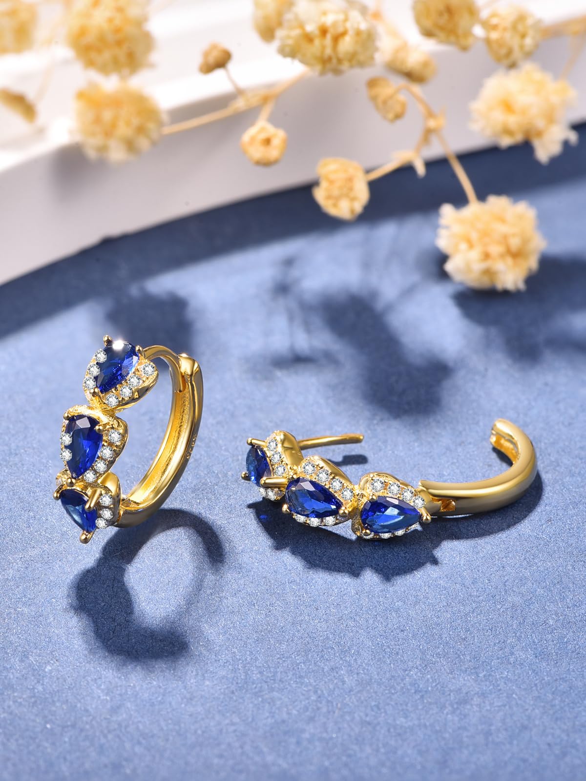 Trendy Blue Cz Gold Hoop Earrings For Women Lightweight Chunky Silver Earring 14k Real Plated Hoops Hypoallergenic Jewelry - Image 2