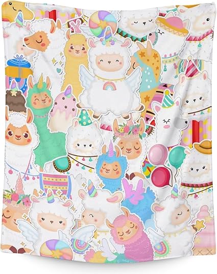Blanket for Girl Boy - 50x60 Inches Cute Llama Throw Gifts - Colorful Soft Fuzzy Blankets for Bed, Couch & Living Room
