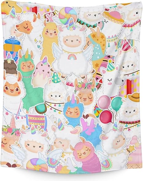 Blanket for Girl Boy - 50x60 Inches Cute Llama Throw Gifts - Colorful Soft Fuzzy Blankets for Bed, Couch & Living Room