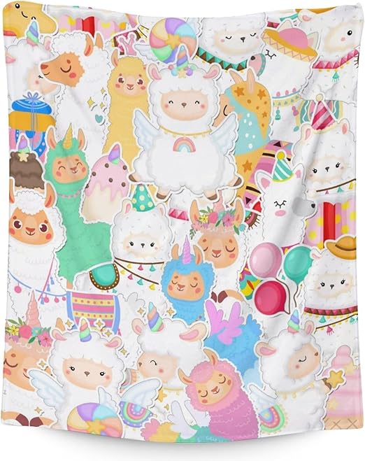 Blanket for Girl Boy - 50x60 Inches Cute Llama Throw Gifts - Colorful Soft Fuzzy Blankets for Bed, Couch & Living Room