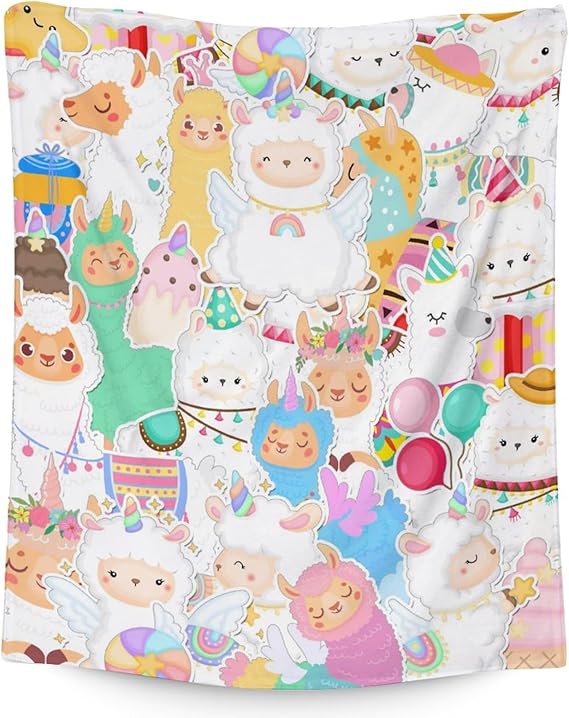 Blanket for Girl Boy - 50x60 Inches Cute Llama Throw Gifts - Colorful Soft Fuzzy Blankets for Bed, Couch & Living Room