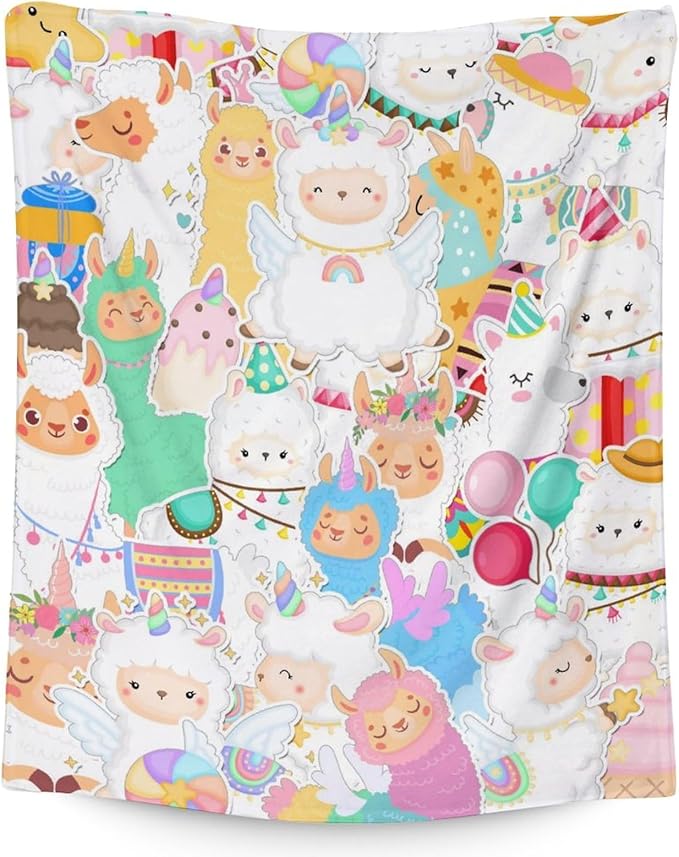 Blanket for Girl Boy - 50x60 Inches Cute Llama Throw Gifts - Colorful Soft Fuzzy Blankets for Bed, Couch & Living Room